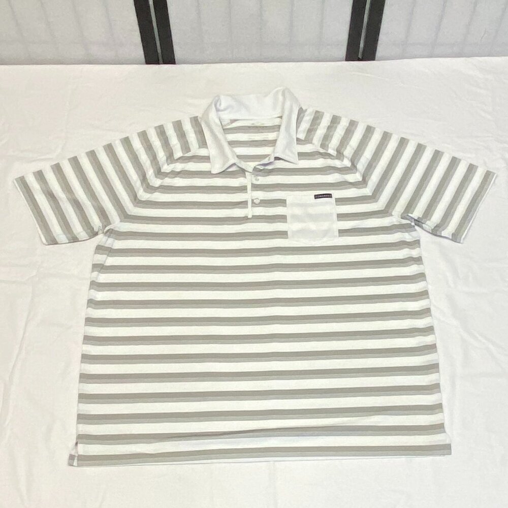 Oakley XXL Polo Golf Shirt Stripe Grey White Short Raglan Sleeve 3-Button Pocket - Picture 7 of 14